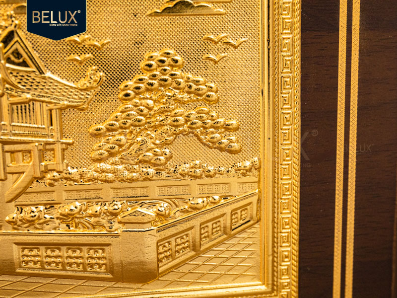 Tranh Chùa Một Cột bằng đồng mạ vàng 24k 22x17cm